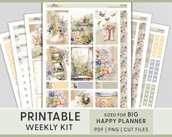 Spring Planner Stickers, Floral Planner Stickers, Spring Weekly Sticker Kit, Printable Big Happy Planner Stickers, Weekly Sticker Kit, BW215