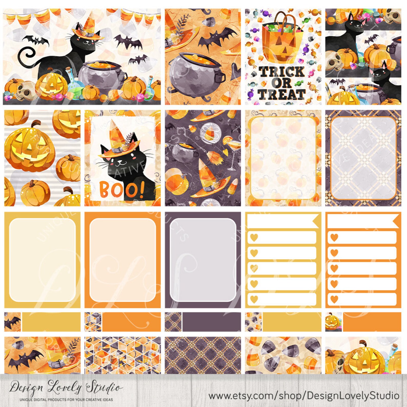 Printable HALLOWEEN Planner Stickers Kit, Fall Planner Stickers, Weekly ...