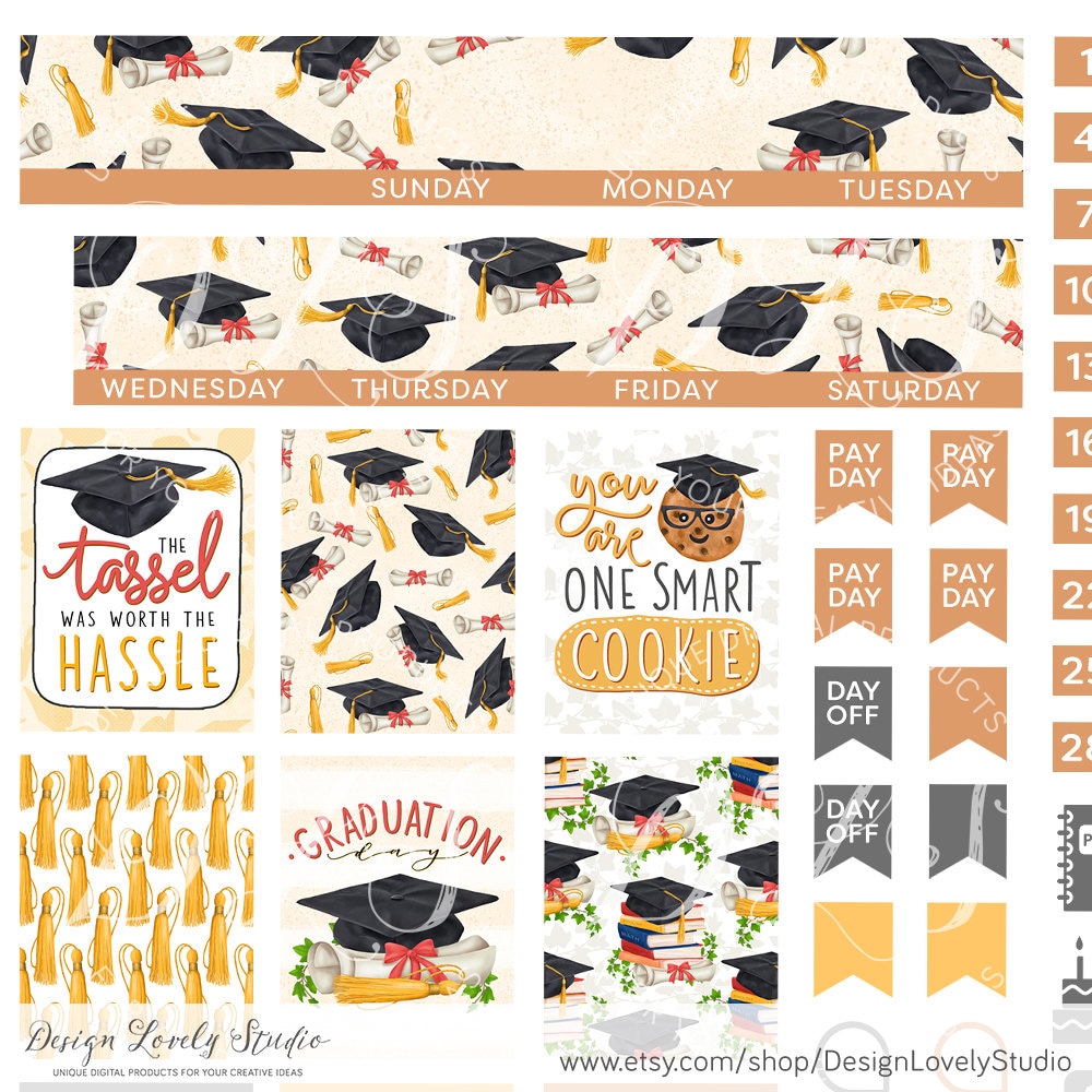 Graduation Planner Stickers, Graduation Monthly Stickers, Mini Happy