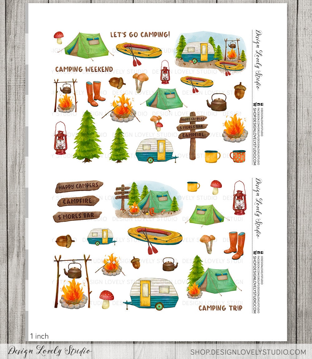 38, 23, or 15 Tree Forest Vacation Camping Outdoor Planner Journal Stickers  