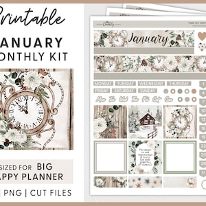 January Planner Stickers, Big Happy Planner Stickers Kit, Winter Planner Stickers Kit, Printable Monthly Planner Stickers, Cut Files, BM215