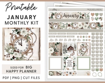 January Planner Stickers, Big Happy Planner Stickers Kit, Winter Planner Stickers Kit, Printable Monthly Planner Stickers, Cut Files, BM215