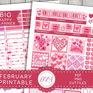 Big Happy Planner February Stickers Kit, Printable February Monthly Kit ...