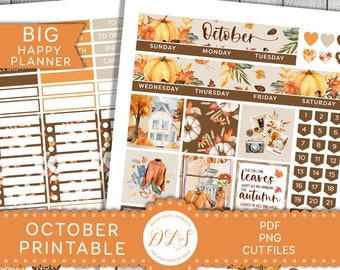 OCTOBER Monthly Planner Stickers, Big Happy Planner Printable Stickers, Fall Monthly Kit, Autumn Planner Stickers, Pumpkin Stickers, BM197