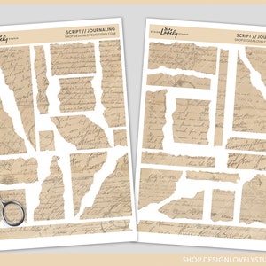 Vintage Handwriting Torn Paper Stickers, Antique Script Stickers ...