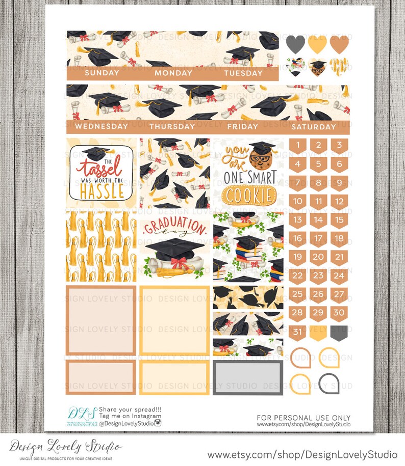 Graduation Planner Stickers Kit, Big Happy Planner Monthly Kit