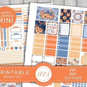 Mini Happy Planner PRINTABLE Weekly Kit, Kit d'autocollants de planificateur floral, autocollants de planificateur d'automne, autocollants de planificateur d'automne, fichiers coupés, MW160
