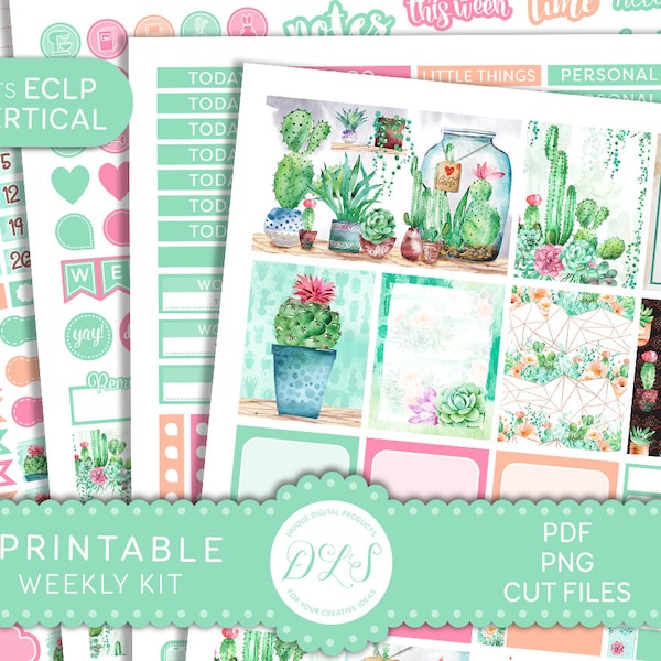 PLANT LADY Printable Planner Stickers, Urban Jungle Stickers Kit, Weekly Planner Stickers, Cacti Planner Kit, for Erin Condren, VS185