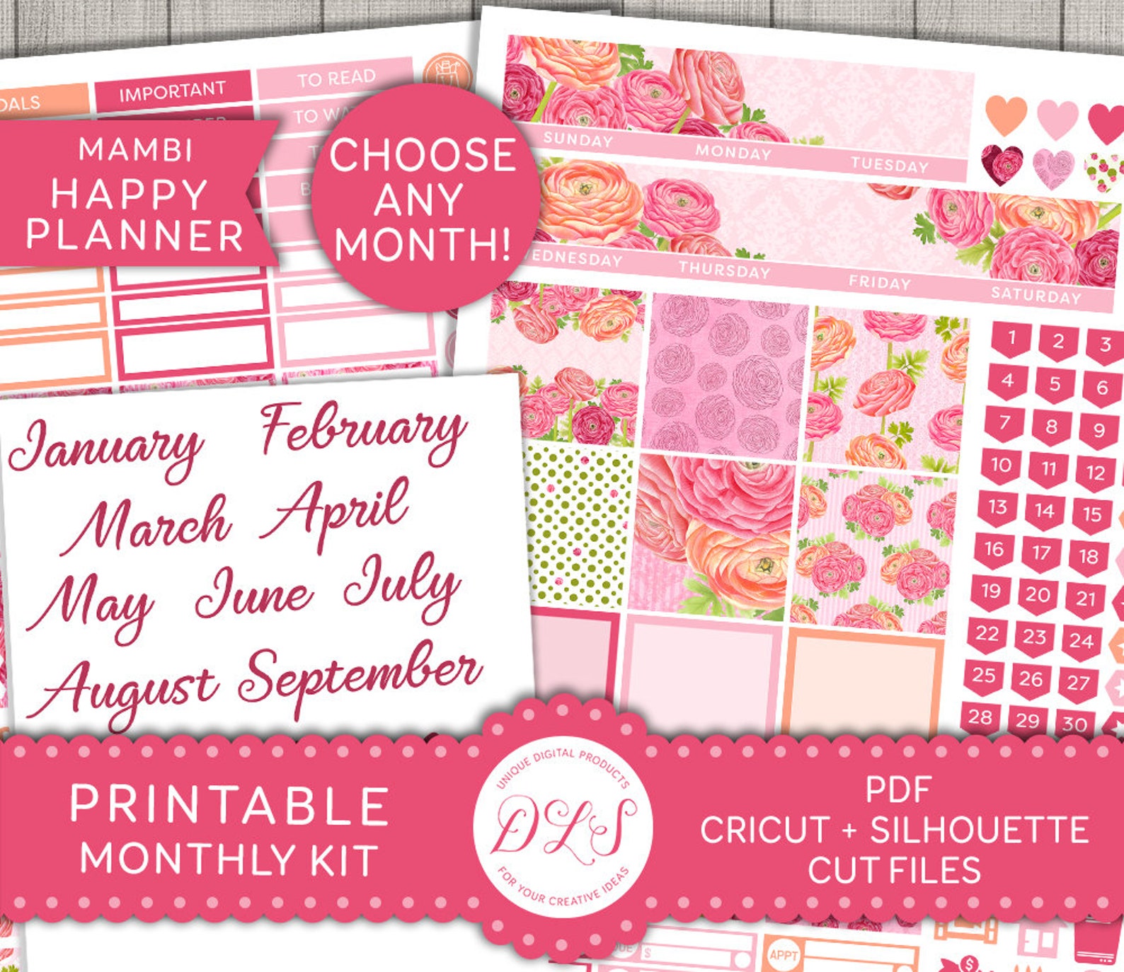 Happy Planner Monthly PRINTABLE Stickers Mambi Happy Planner Etsy