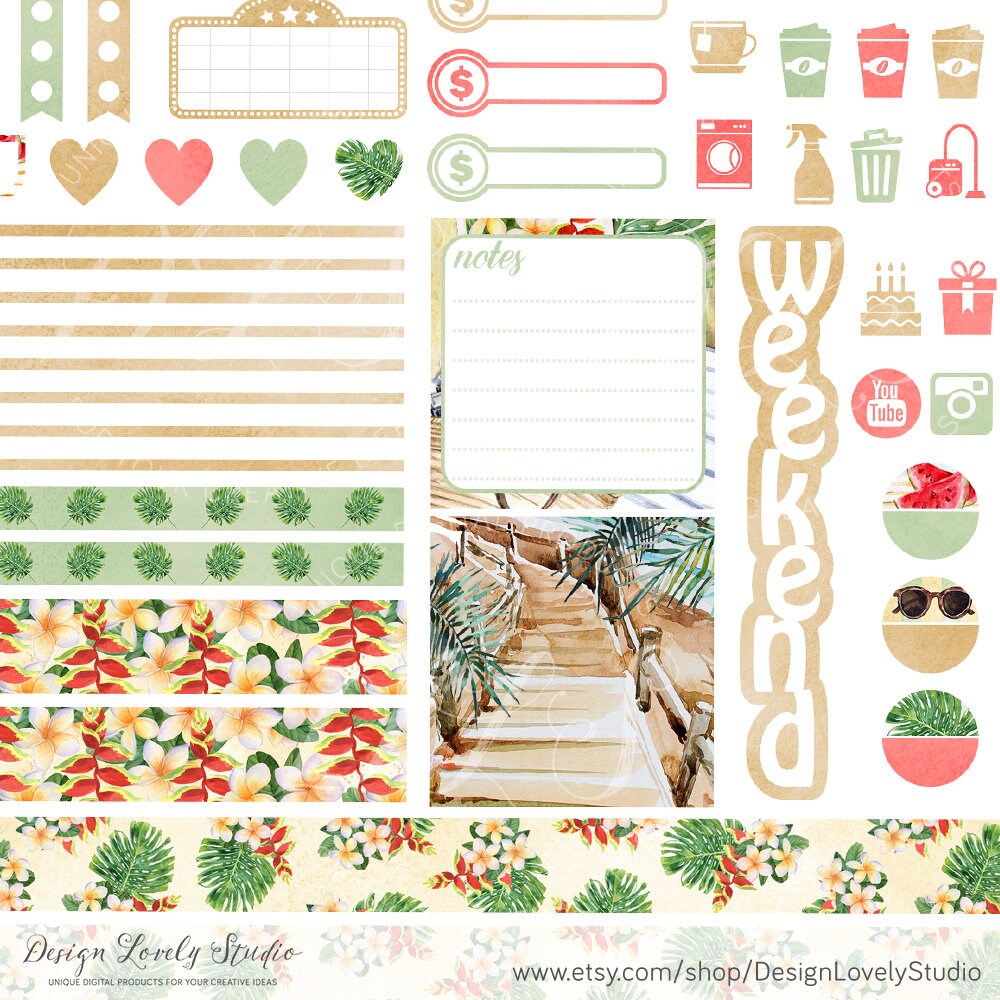 Summer Weekly Stickers Kit Mini Happy Planner Printable - Etsy Hong Kong