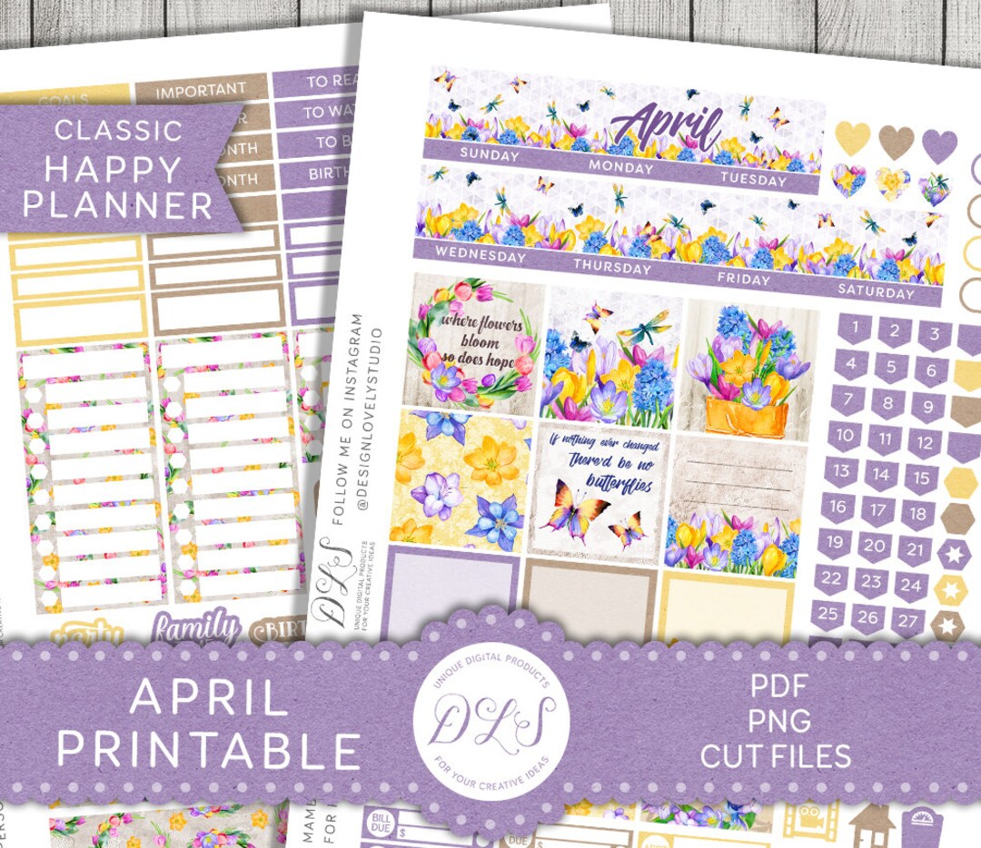 Printable APRIL Planner Stickers Kit, Happy Planner APRIL Monthly ...