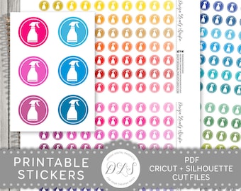 Cleaning Circle Icon Stickers, Cleaning Planner Stickers, Printable Cleaning Stickers, Spray Bottle Stickers, Cleaning Icons, FS159