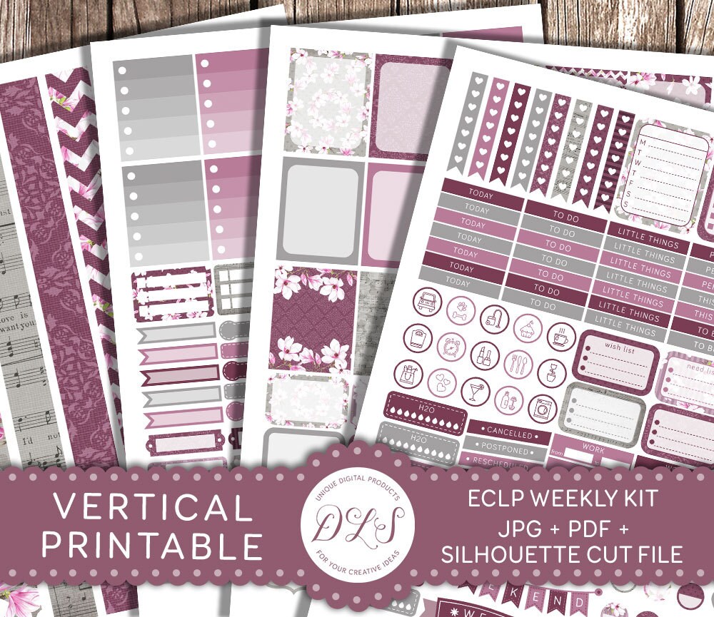 Weekly Kit Printable Planner Stickers fits Vertical Erin Etsy