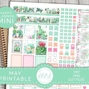Pegatinas mensuales imprimibles de MAYO, kit de pegatinas de Cactus Planner, mini pegatinas de mayo de Happy Planner, pegatinas de Plant Lady Planner, archivos cortados, MM188