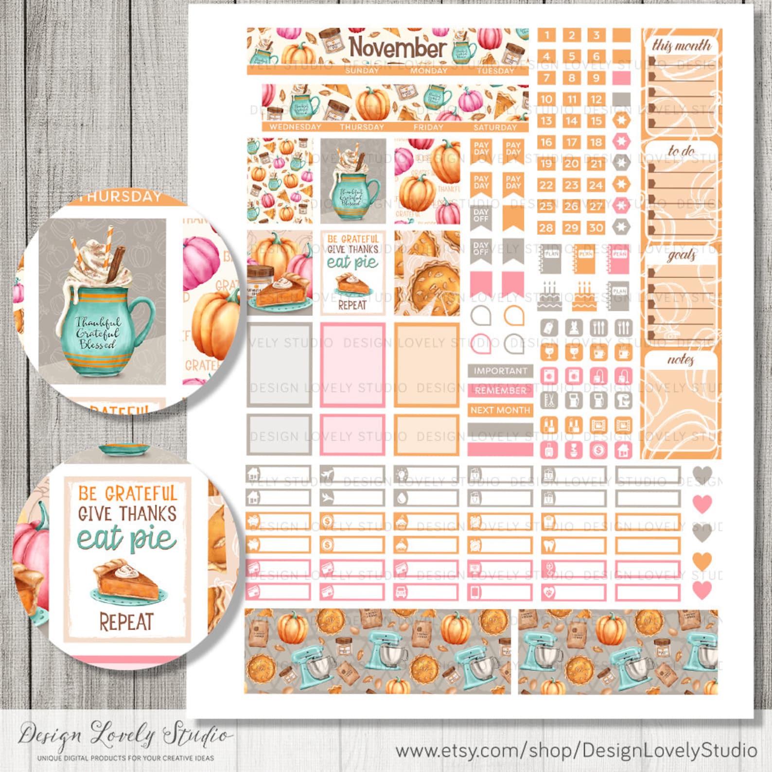 Printable NOVEMBER Monthly Stickers Kit Mini Happy Planner - Etsy