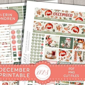 DECEMBER maandelijkse planner kit, erin Condren december maandelijkse kit, vakantieplanner stickers, afdrukbare planner stickers, gesneden bestanden, MV196