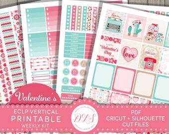 February Planner Stickers for Erin Condren Planner, Valentines Planner Stickers, Weekly Planner Kit, Vertical Planner Kit, Digital, VS124