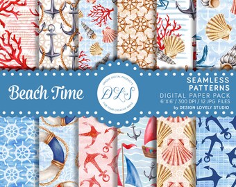 Nautical Digital Paper, Nautical Scrapbook Paper, Printable Nautical Paper, Nautical Background, Card Making Paper, Seamless Pattern, DP123