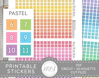 Printable Date Cover Stickers, Date Cover Stickers, Square Date Cover Stickers, Undated Planner, Number Stickers, Cut File, FS162