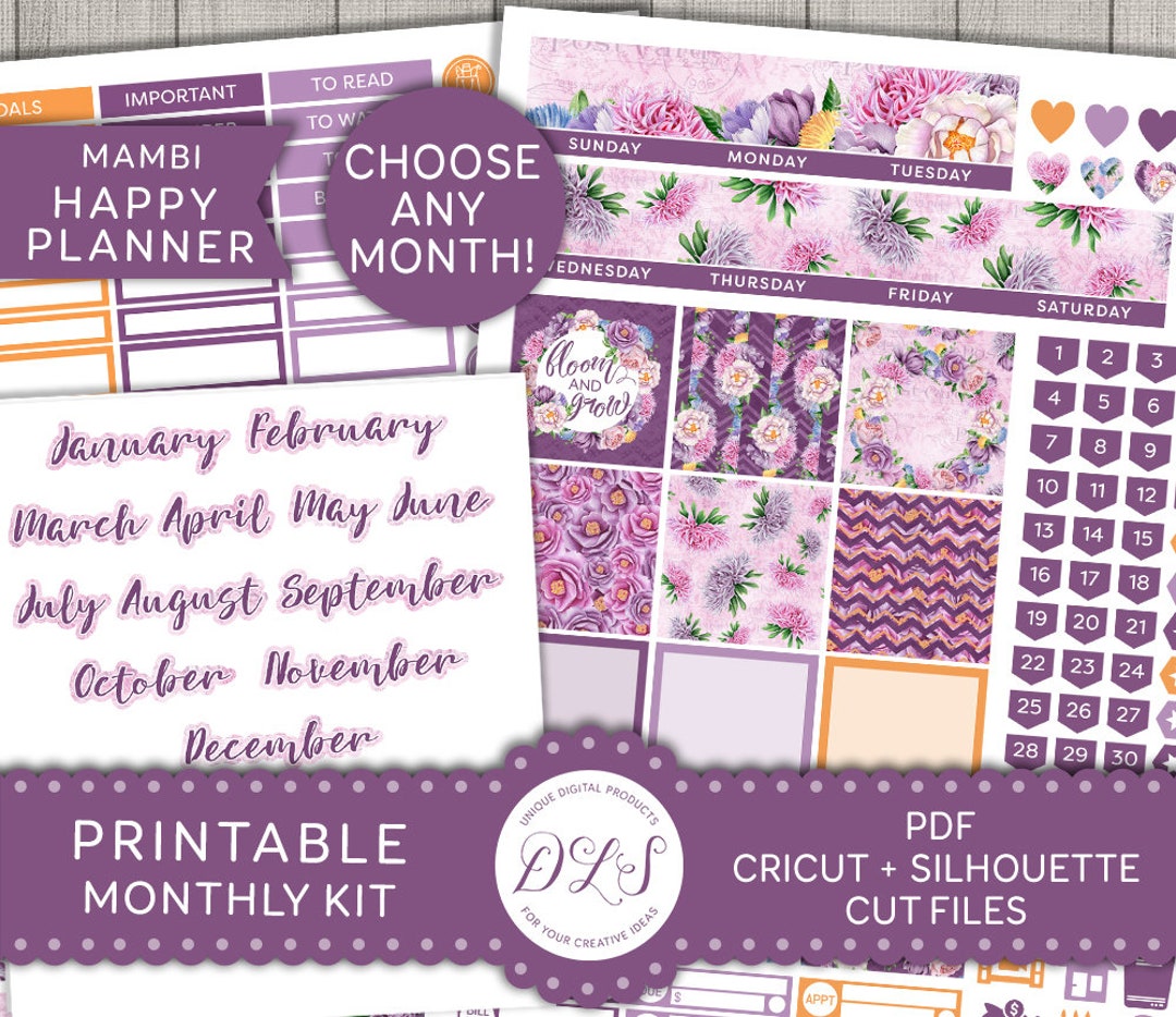 Happy Planner Monthly Sticker Kit, Happy Planner Monthly Printable ...