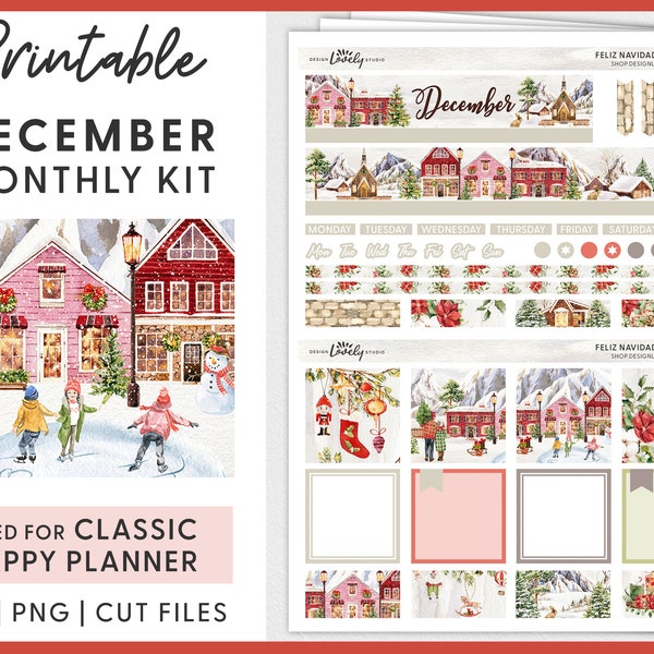 December Planner Stickers, Happy Planner Monthly Sticker Kit, Christmas Planner Stickers, Printable Planner Stickers, Cut Files, HPMV210