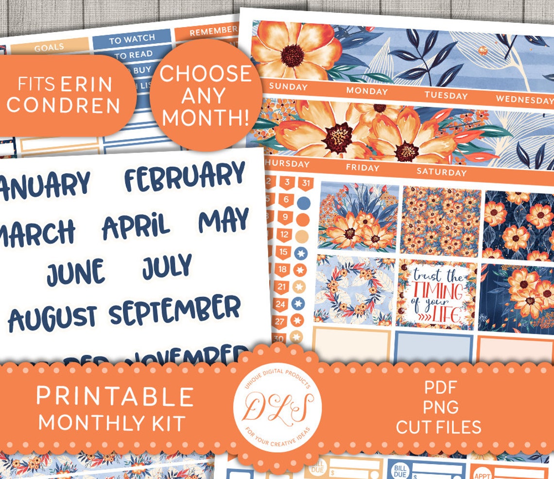 PRINTABLE Monthly Planner Stickers Kit Floral Planner | Etsy
