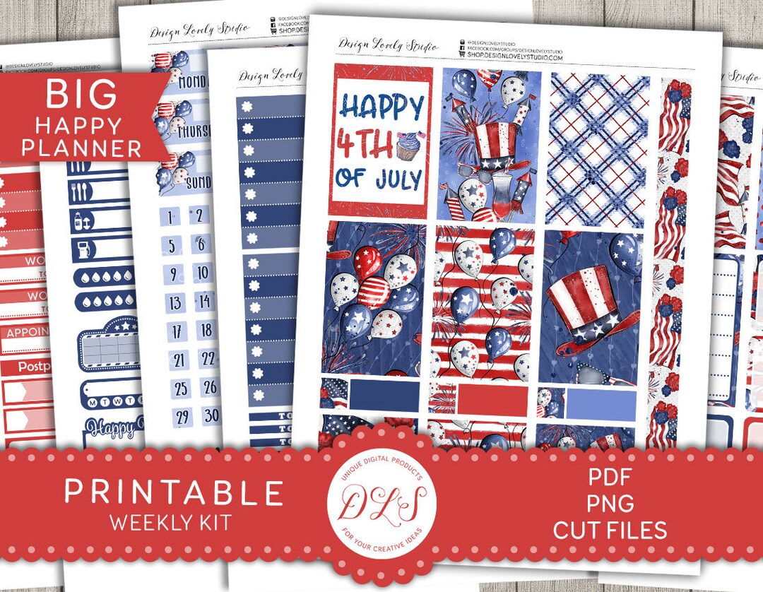 4th of July Big Happy Planner Printable, Printable Big Happy Planner ...
