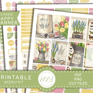 SPRING Planner Stickers Kit, Printable Happy Planner Spring Stickers, Floral Planner Stickers, March Weekly Planner Kit, Cut Files, HP158