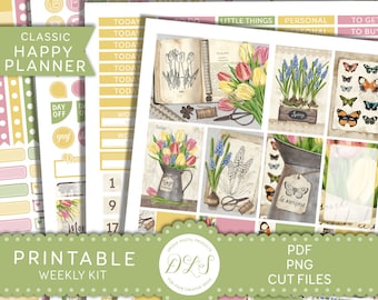 SPRING Planner Stickers Kit, Printable Happy Planner Spring Stickers, Floral Planner Stickers, March Weekly Planner Kit, Cut Files, HP158