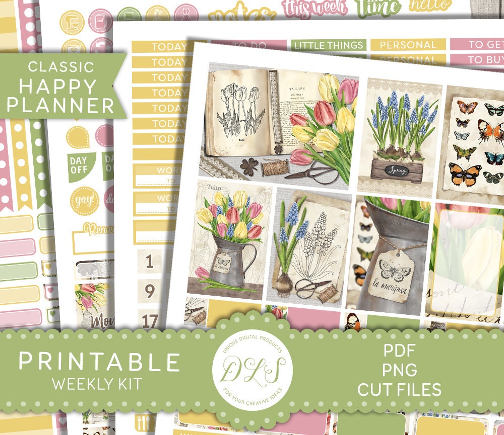 SPRING Planner Stickers Kit, Printable Happy Planner Spring Stickers ...