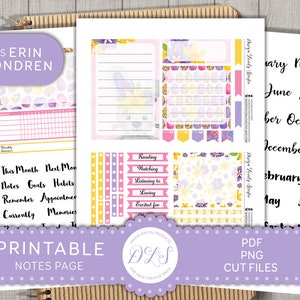 Adesivos de página de notas de Erin Condren para impressão, kit de página de notas de abril, adesivos de planejador imprimíveis Eater, kit de adesivos de primavera, arquivos cortados, ECN202