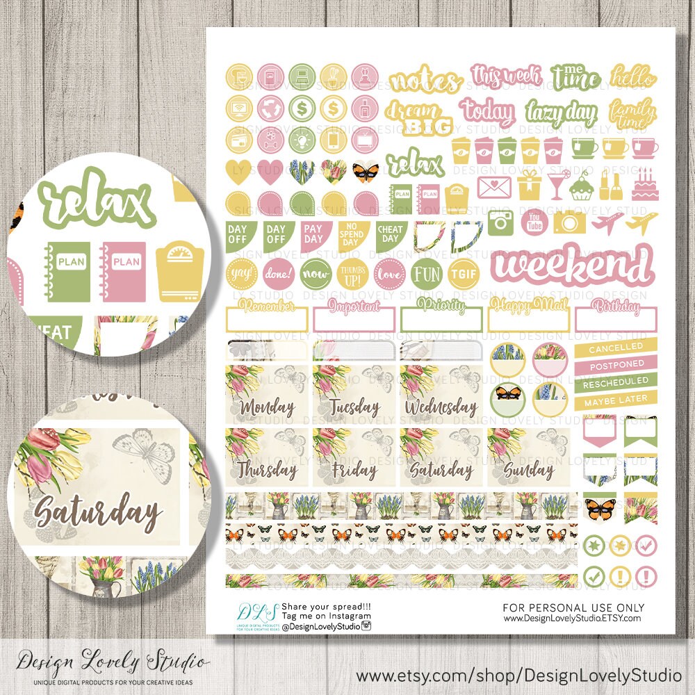 SPRING Planner Stickers Kit, Printable Happy Planner Spring Stickers ...