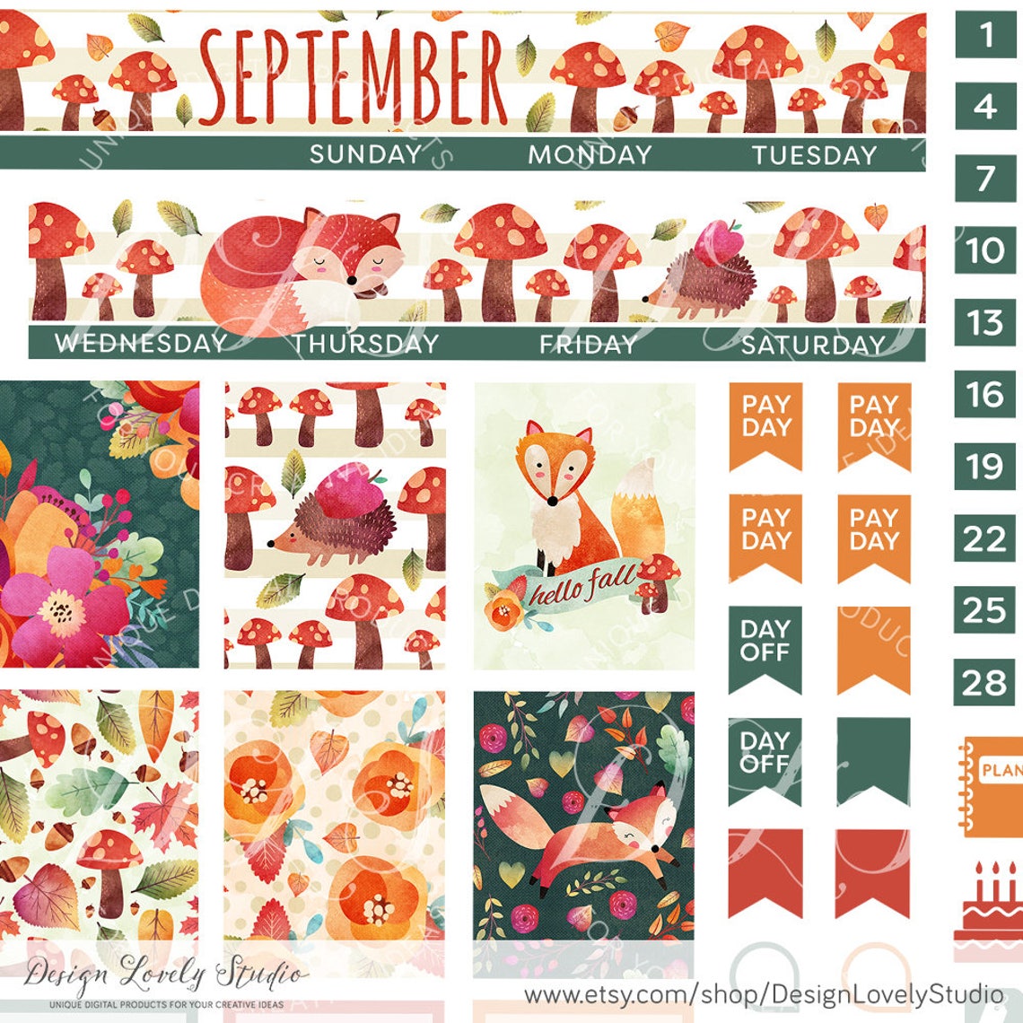 September Mini Planner Stickers September Monthly Stickers Etsy