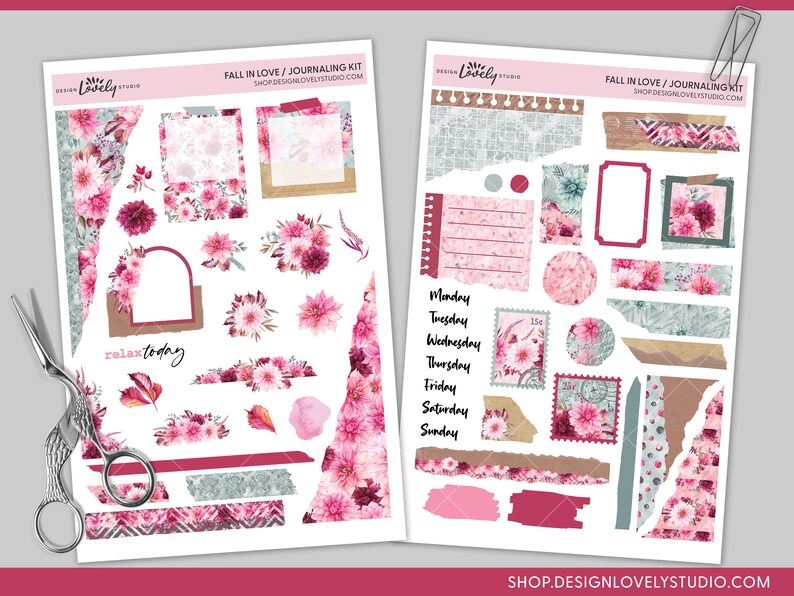 Floral Journaling Sticker Kit, Botanical Planner Stickers, Printable Journaling Stickers, Bullet Journal Stickers, Watercolor Stickers,JS113 image 2