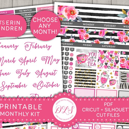 PRINTABLE Monthly Planner Stickers Kit Floral Planner - Etsy