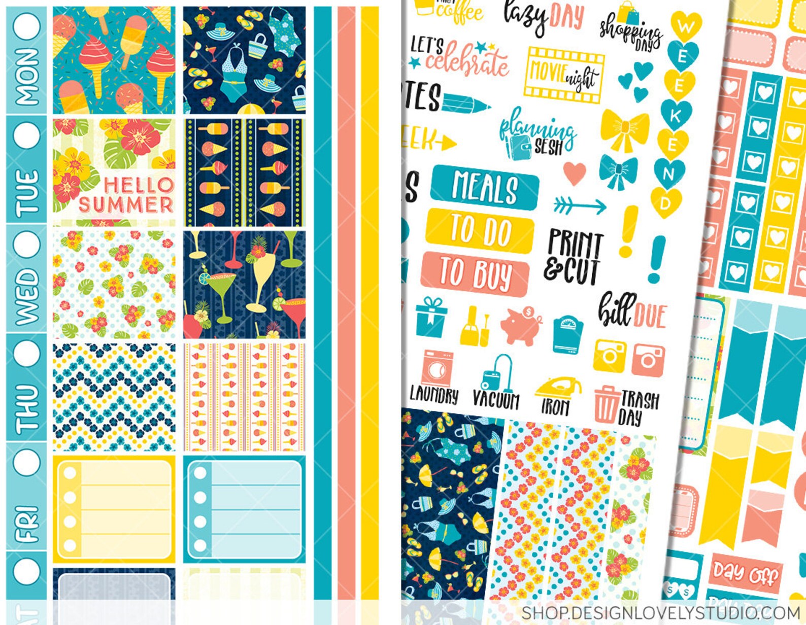 Printable HOBONICHI Weeks Stickers Kit, Summer Planner Stickers, Beach ...