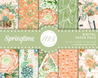 Floral Digital Paper, Spring Digital Paper Pack, Spring Digital Background, Scrapbook Digital Paper, Spring Scrapbook Paper, DP139