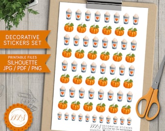 Adesivi per spezie di zucca, adesivi per caffè autunnale, adesivi per pianificatore di latte speziato di zucca, adesivi per pianificatore di caffè, adesivi autunnali, DS113