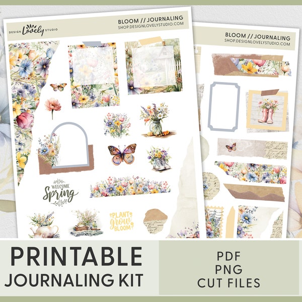 Spring Journaling Sticker Kit, Spring Deco Stickers, Floral Journaling Stickers, Printable Journaling Stickers, BuJo Stickers, JS126