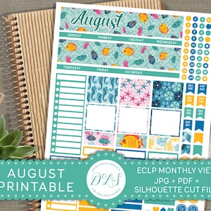 August Monthly View Stickers, August Planner Stickers, August Monthly View Kit, EC August, for use with Erin Condren LifePlanner™ MV102