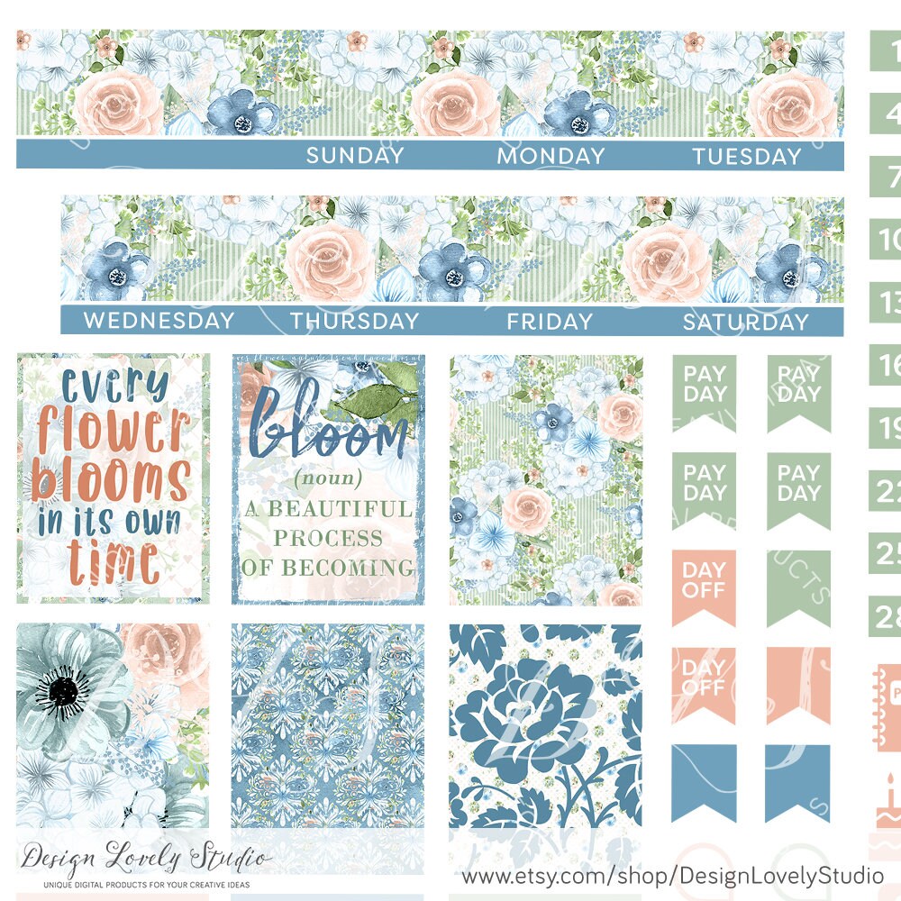 Printable FLORAL Monthly Planner Stickers, Mini Happy Planner Monthly ...