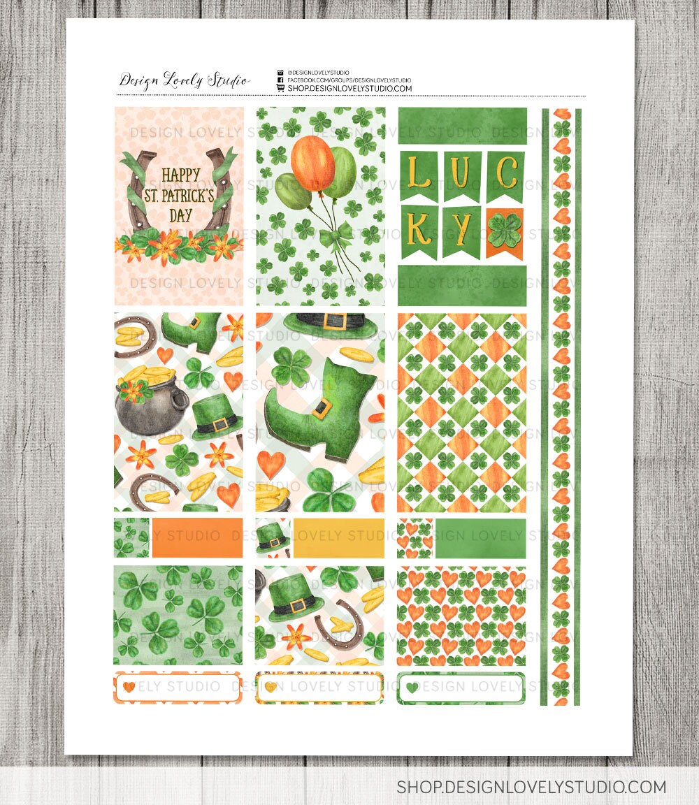 Printable St Patricks Day Planner Stickers Kit Big Happy - Etsy