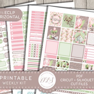 Easter Planner Sticker Kit, Erin Condren Horizontal Stickers, Printable Easter Planner Stickers, April Weekly Kit, Cricut Cut File, HS140 image 1