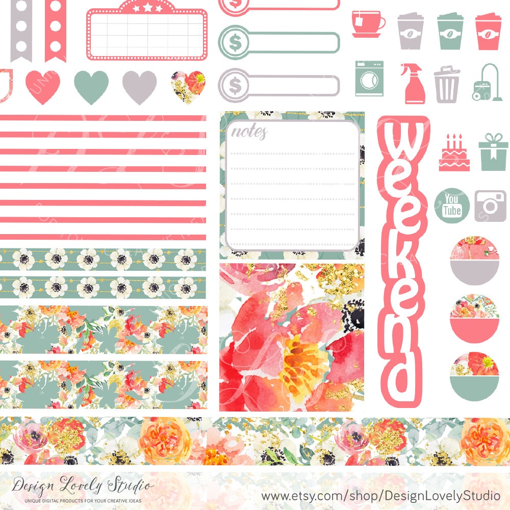 Mini Happy Planner PRINTABLE Stickers, Weekly Stickers Kit, Romantic ...