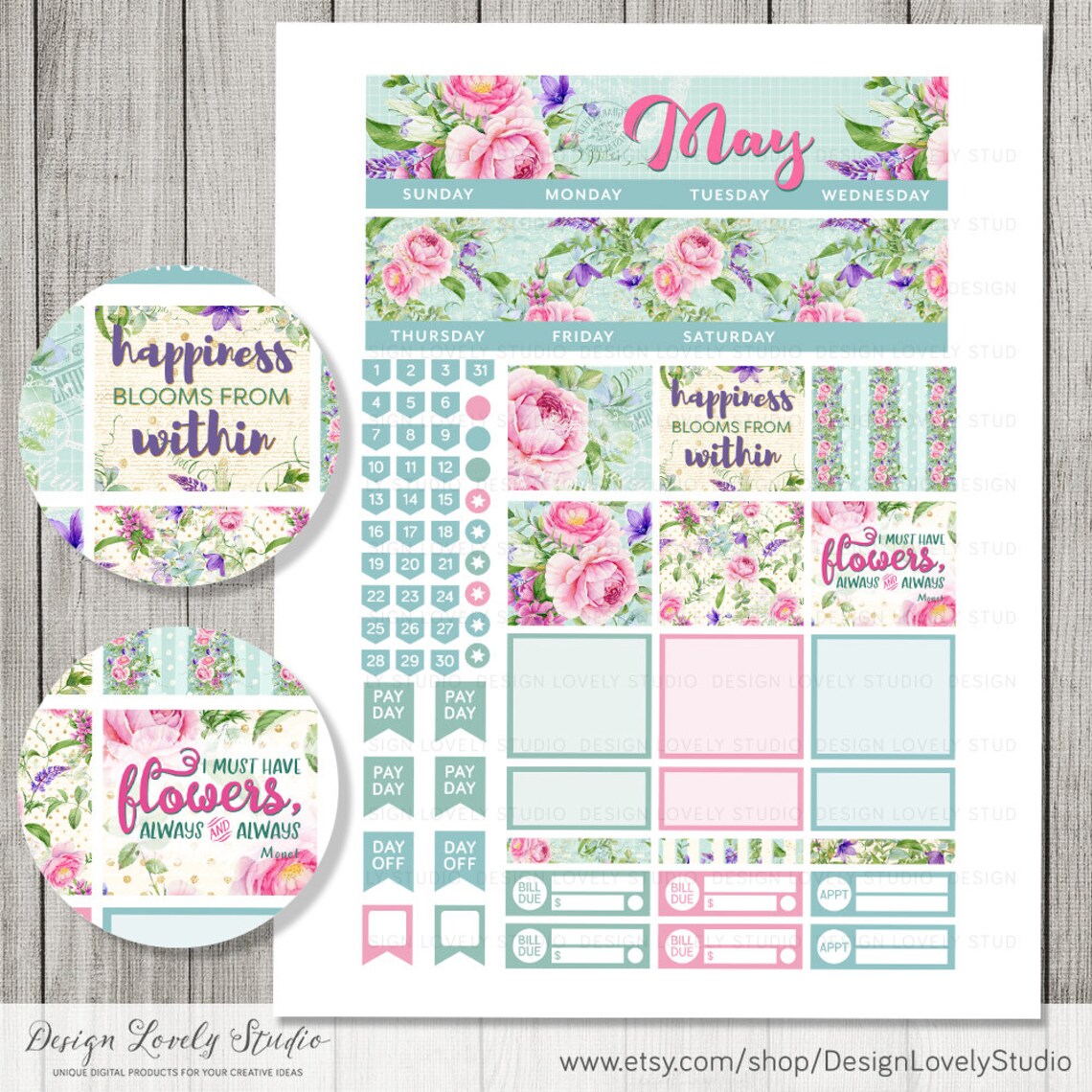 May Monthly Stickers for Erin Condren Life Planner, Printable May ...