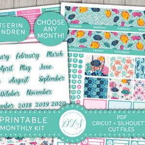 Printable Monthly Planner Stickers, July Monthly Kit, August Monthly Stickers, Tropical Planner Stickers, Summer Planner, Cut Files, ECE115