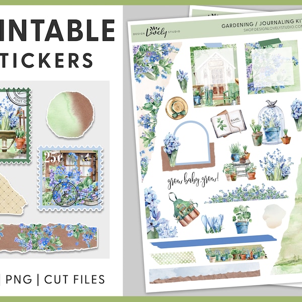 Gardening Journaling Stickers, Printable Journaling Stickers Kit, Summer Journaling Kit, Decorative Planner Stickers, Cut Files, JS104