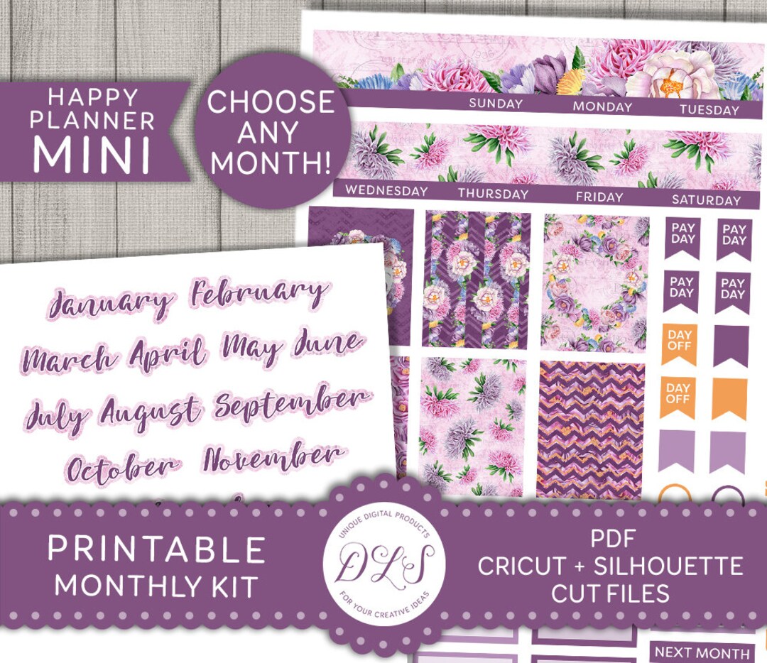 Mini Happy Planner Monthly Sticker Kit, Mini Happy Planner Monthly ...
