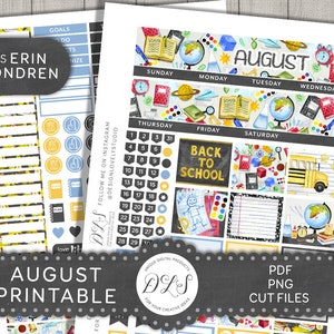 Adesivos de planejador de volta às aulas imprimíveis, kit mensal de volta às aulas, adesivos de planejador de agosto, para Erin Condren Life Planner, MV164