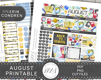 Printable Back to School Planner Stickers, Back to School Monthly Kit, August Planner Stickers, for Erin Condren Life Planner, MV164
